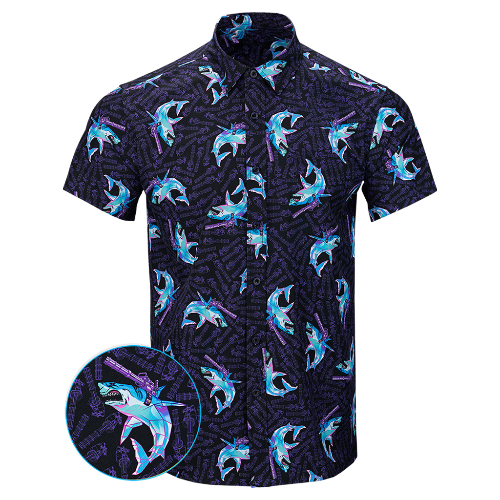 Synth Shark Black Button Down Shirt Tactical Shirt Hawaii Style Birthday Present For Husband Synth Shark Black Button Down Shirt Tactical Shirt Hawaii Style Birthday Present For Husband