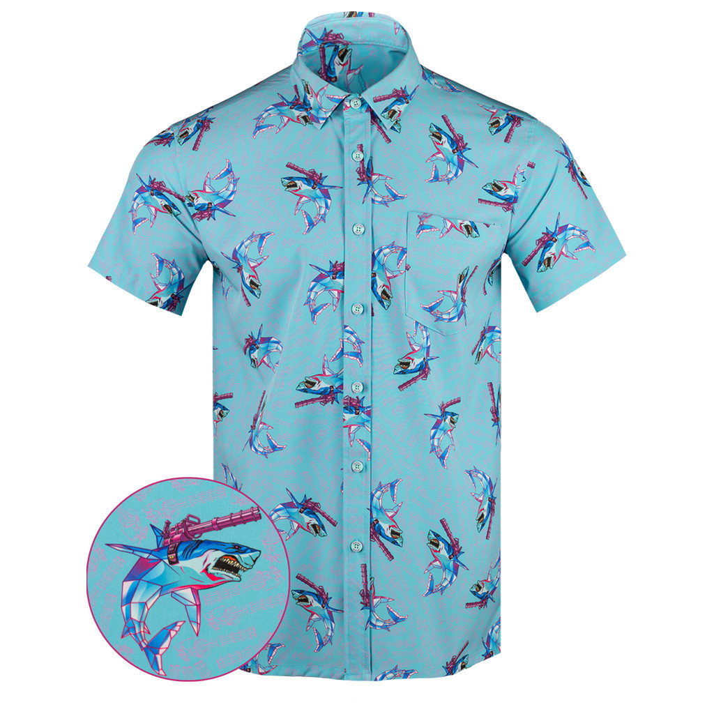 Synth Shark Button Down Shirt Hawaiian Tactical Button Down Present For Husband