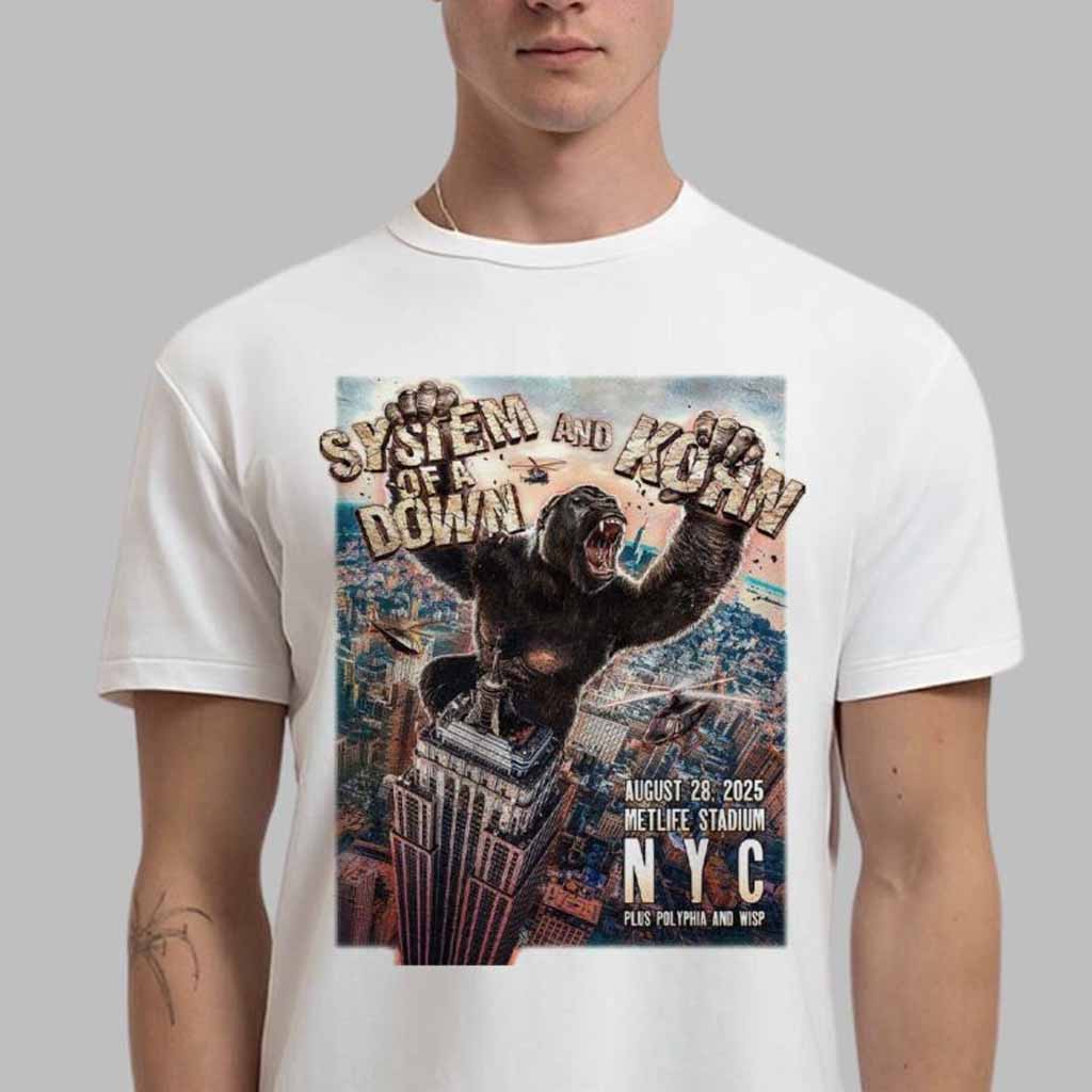 System Of A Down And Korn Poster For Show In New York City At Metlife Stadium On August 28 2025 King Kong Artwork T-Shirt Gifts For Brother