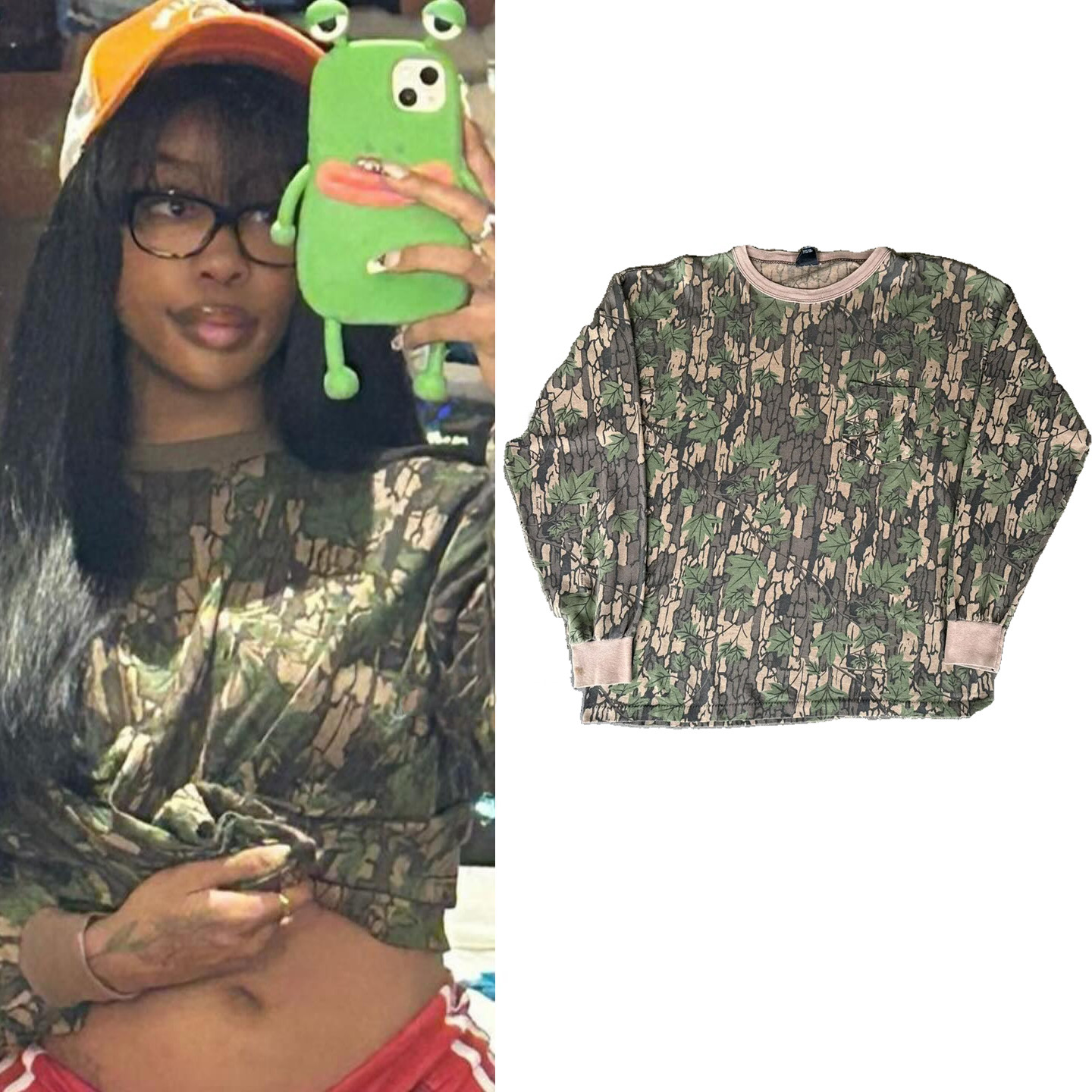 SZA 90s RealTree Camo Long Sleeve Shirt Gifts For Music Enthusiasts