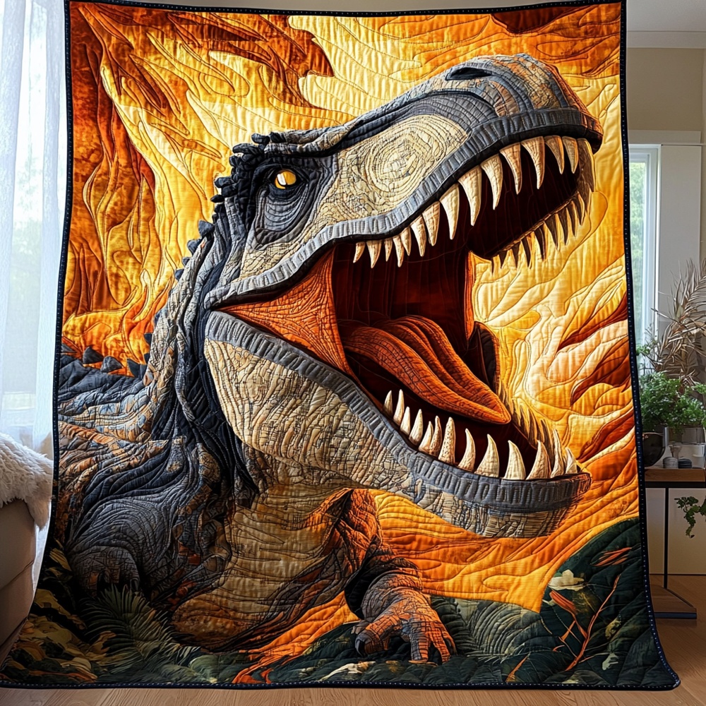 T-Rex Dinosaur Roar Quilted Blanket Prehistoric Wildlife Graphic Art Best Gift For Dinosaur Lovers