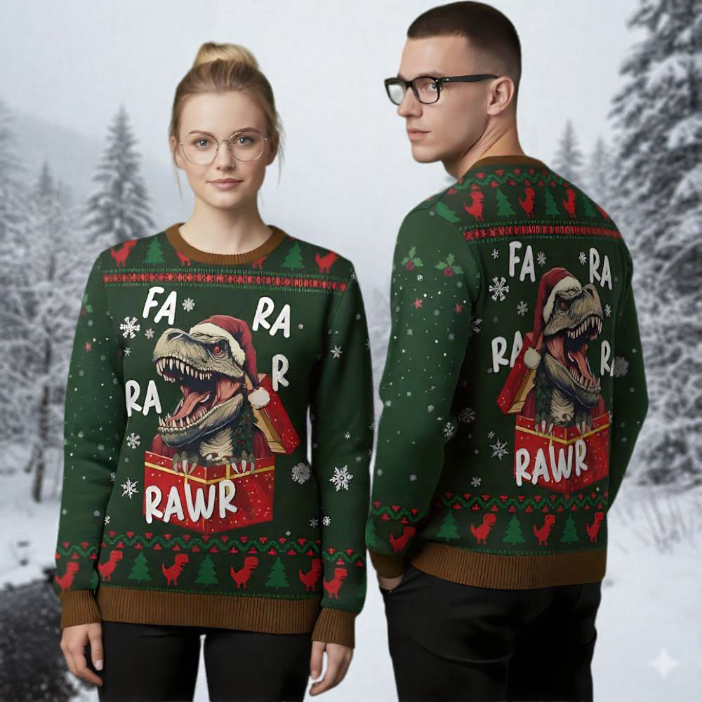 T Rex Dinosaur Ugly Christmas Sweater Animal Themed Christmas Clothing Gifts For Him