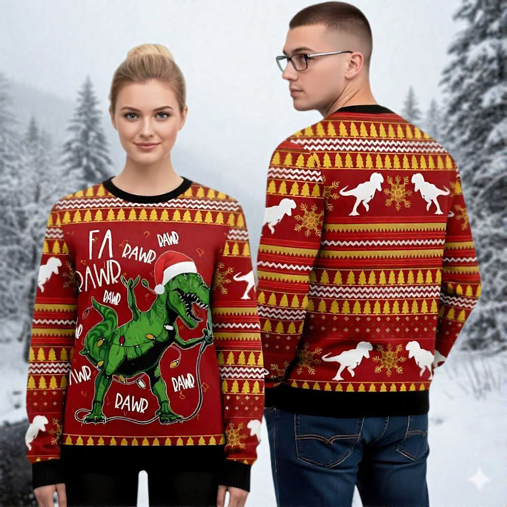 T Rex Dinosaur Ugly Christmas Sweater Dinosaur Themed Festive Wear Christmas Gifts For Men