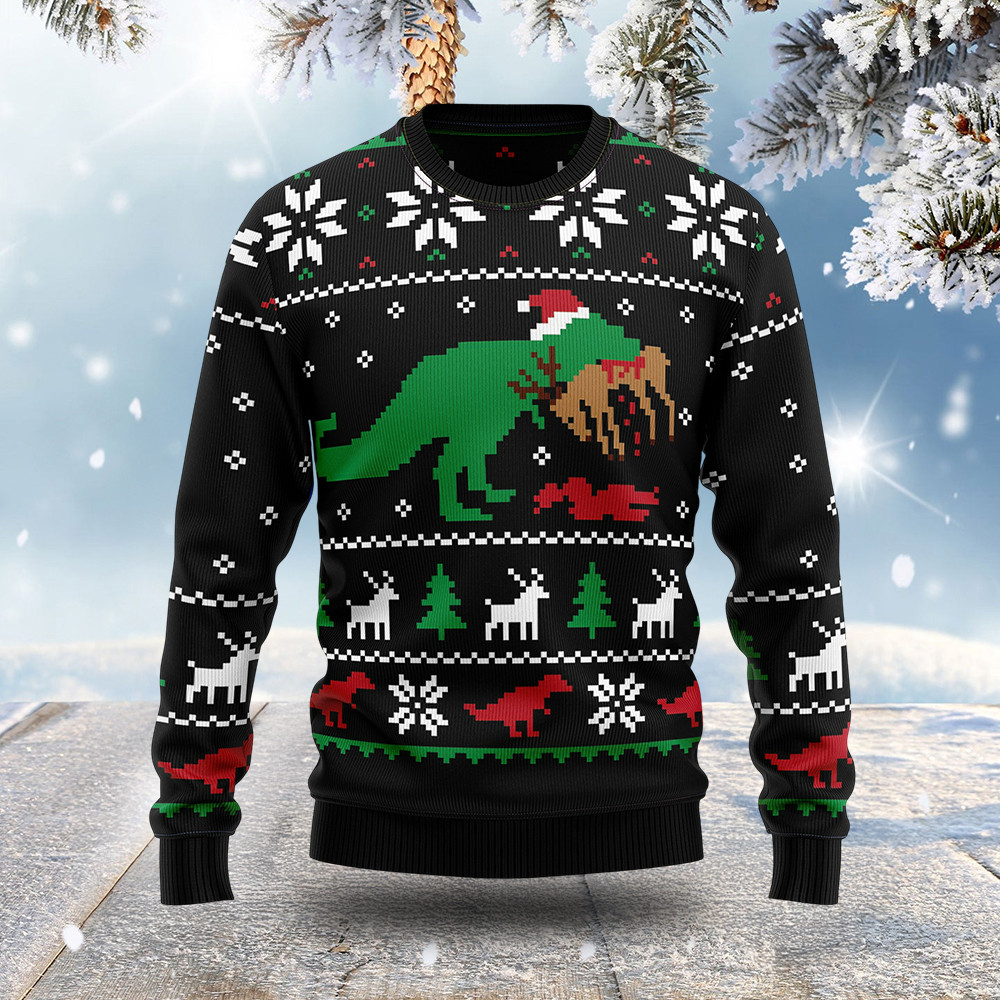 T Rex Eat Deer Christmas Ugly Sweater Christmas Day Clothing Dark Humour Christmas Jumpers