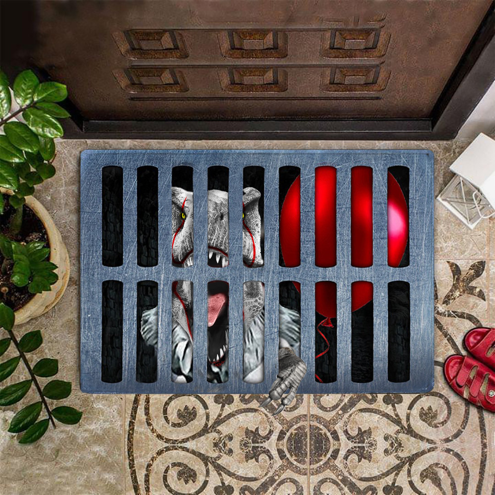 T-Rex IT Halloween Doormat Pennywise Parody Indoor Halloween Floor Mat Decor Merchandise