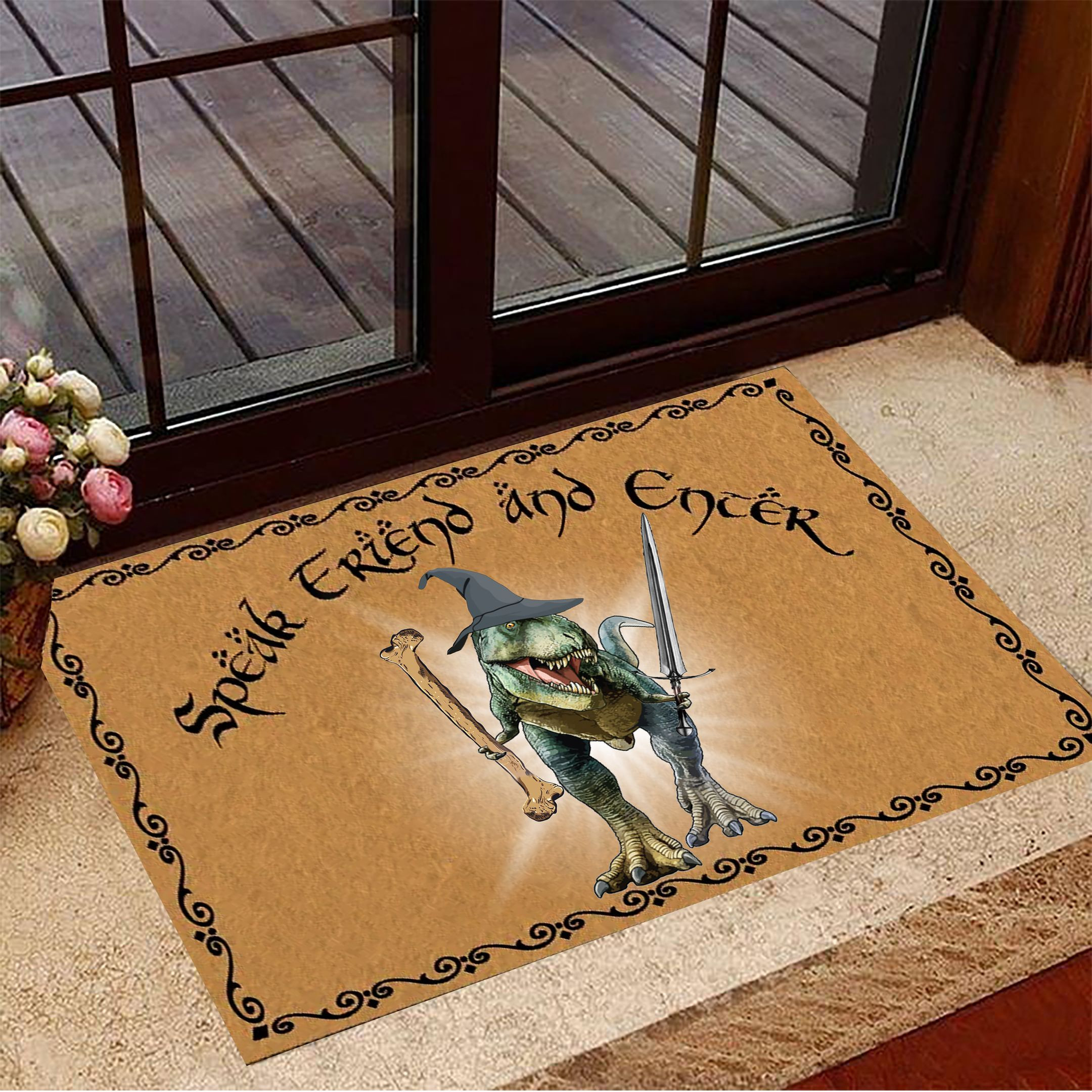 T-rex Speak Friend And Enter Doormat T-rex Gandalf Lord Of The Rings Decor Gift For Fans