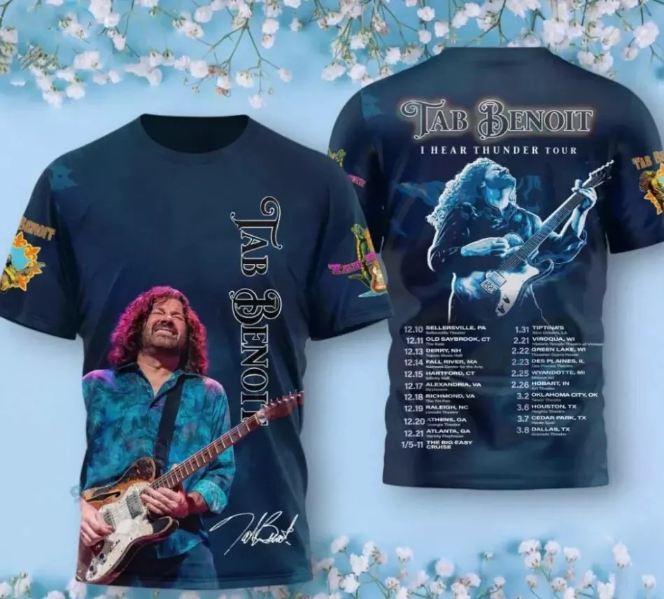 Tab Benoit I Hear Thunder Tour 2025 AOP 3D T-Shirt Cool Gifts For Music Lovers