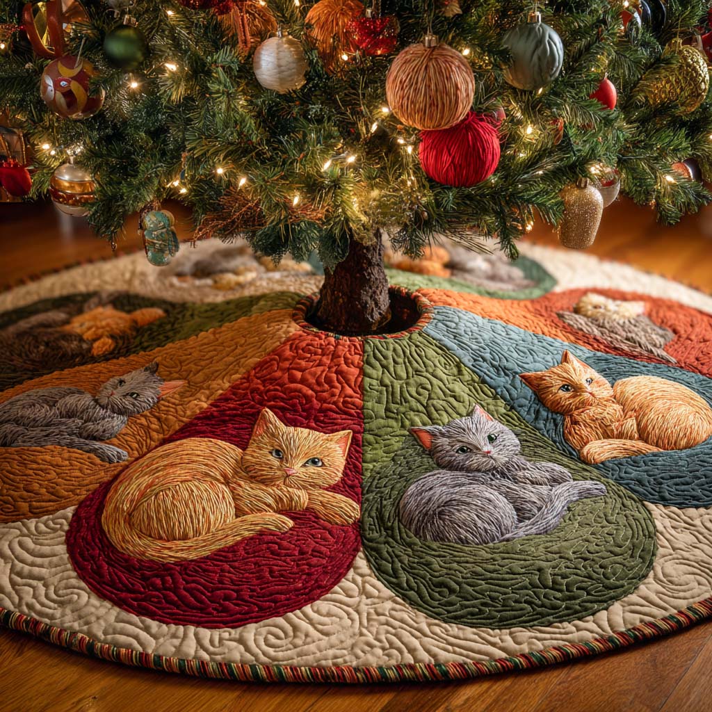Tabby Dreams Quilted Tree Skirt Holiday Decorations Black Cat Gift Shop