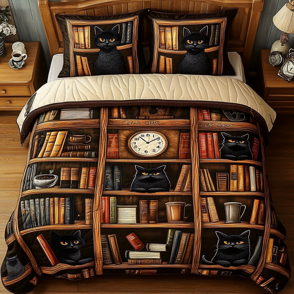 Tabby Tales Quilted Bedding Set Cozy Bedroom Decor Cat Xmas Gifts