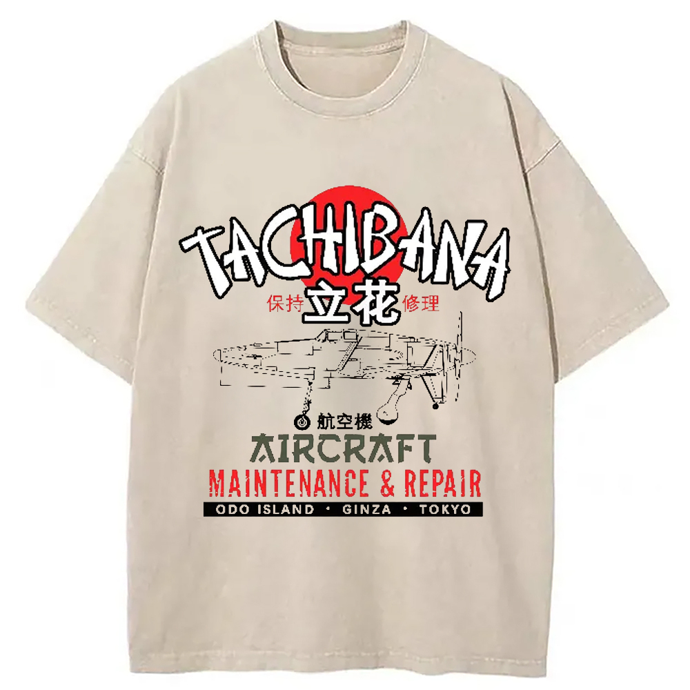 Tachibana Aircraft Vintage Washed T-Shirt Unisex Streetwear Graphic Style Gifts For Friends