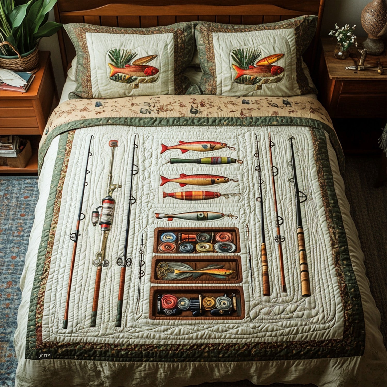 Tackle Box Delight Quilted Bedding Set Holiday Duvet Covers Best Gifts For Fisherman 2025