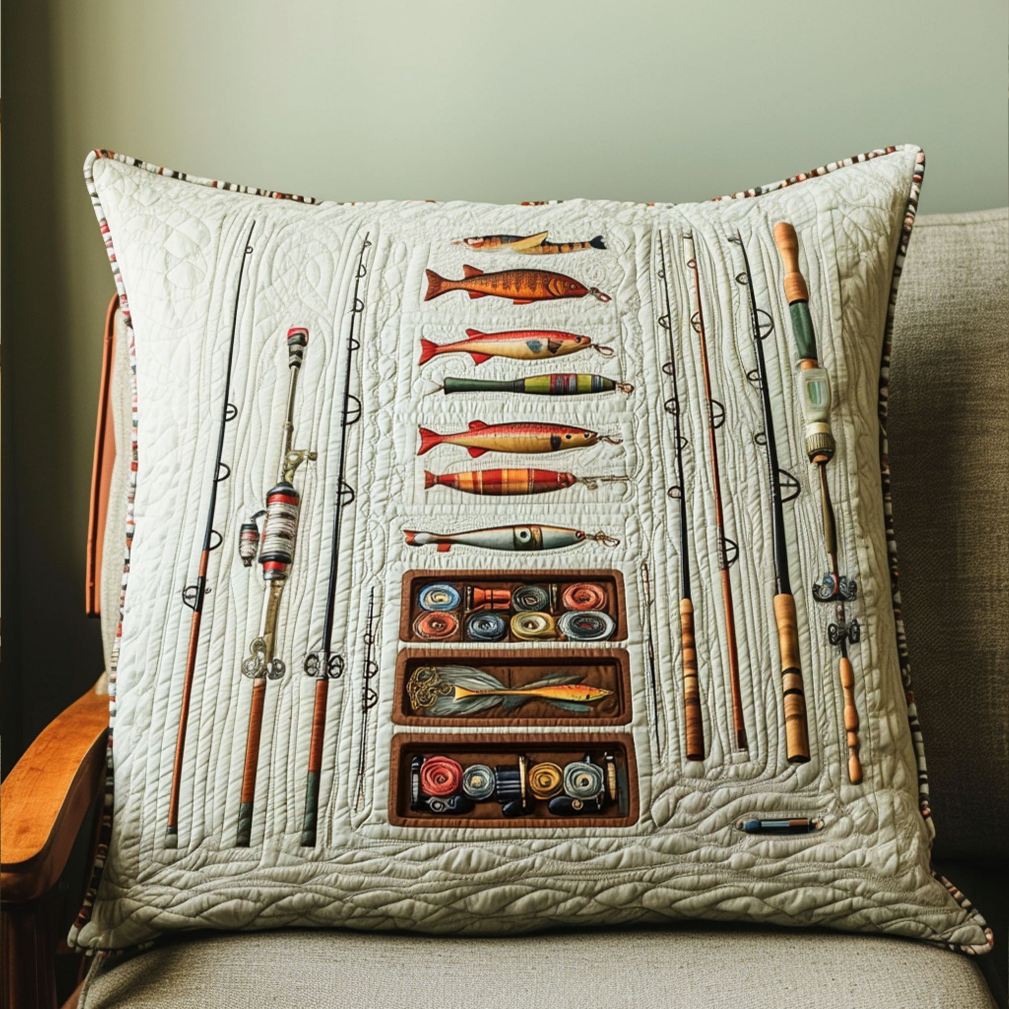 Tackle Box Delight Quilted Pillow Case Home Decor Pillow Covers Fishing Christmas Gifts