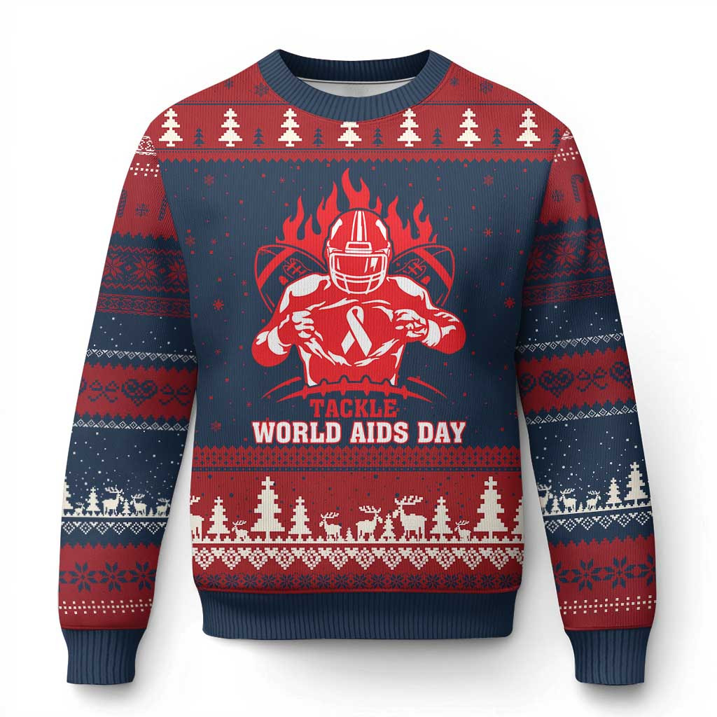 Tackle World Aids Day Ugly Christmas Sweater Ribbon Football Jumper AIDS Awareness Gifts