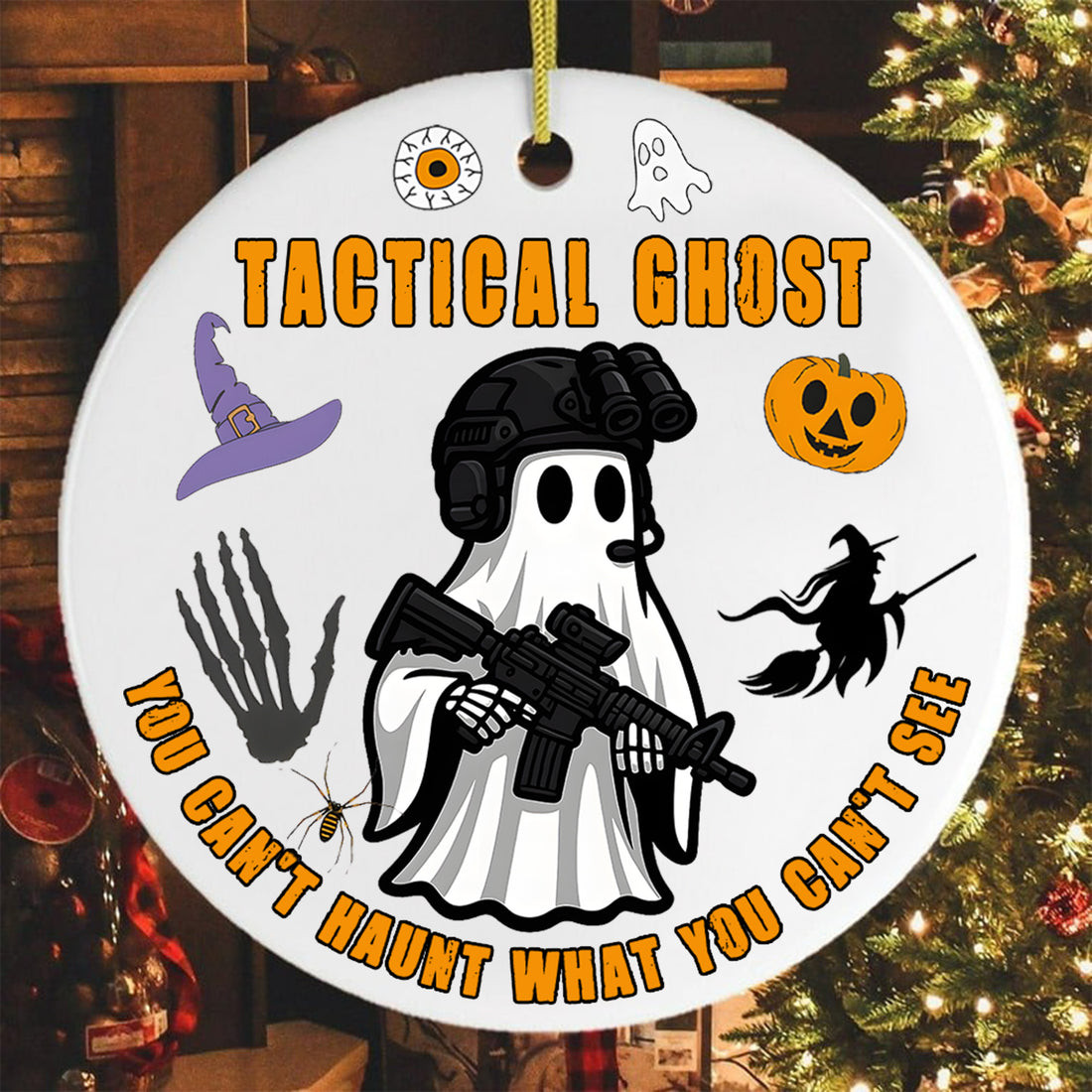 Tactical Ghost Christmas Ornament Fright Night Ghost Themed Christmas Gifts For Ghost Lovers