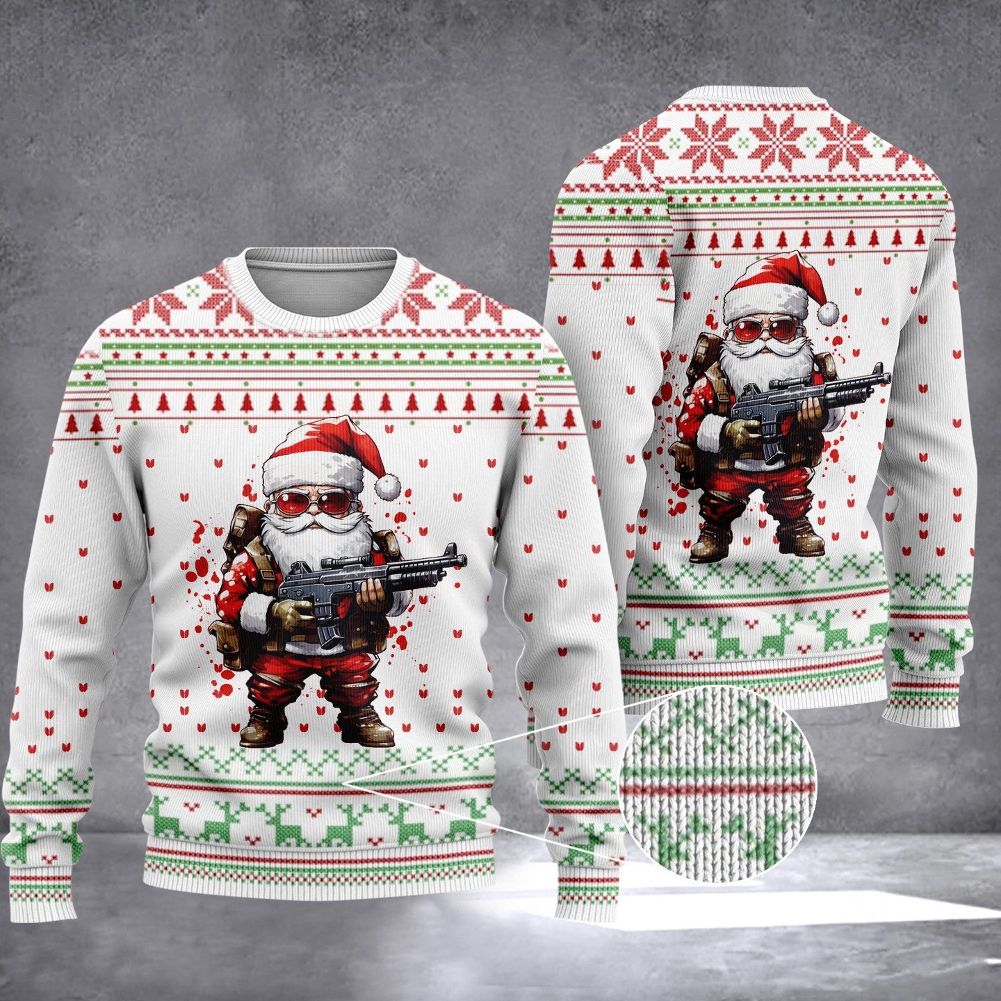 Tactical Santa Ugly Christmas Sweater Santa With Gun Best Ugly Christmas Sweaters 2024