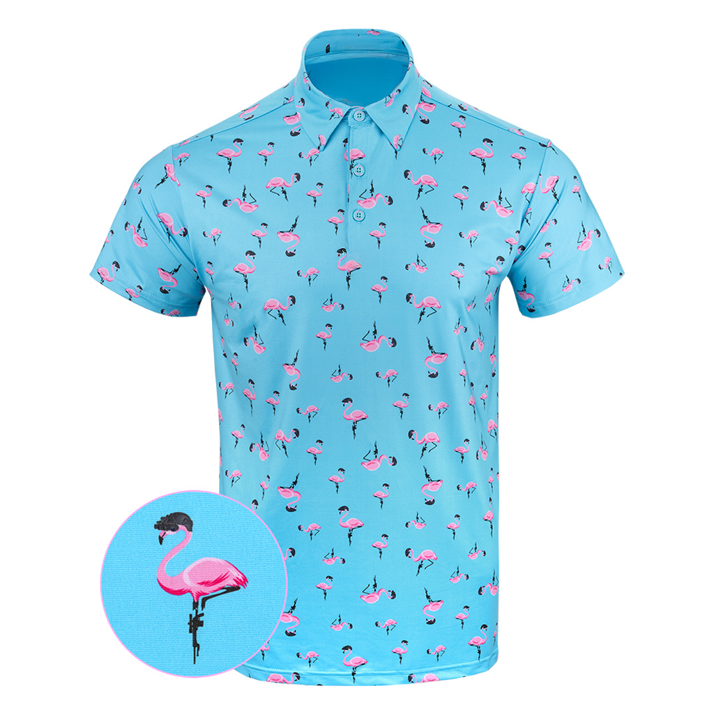 Tactimingo Polo Shirt Flamingo Gun Print Polo Shirt Good Gifts For Friends
