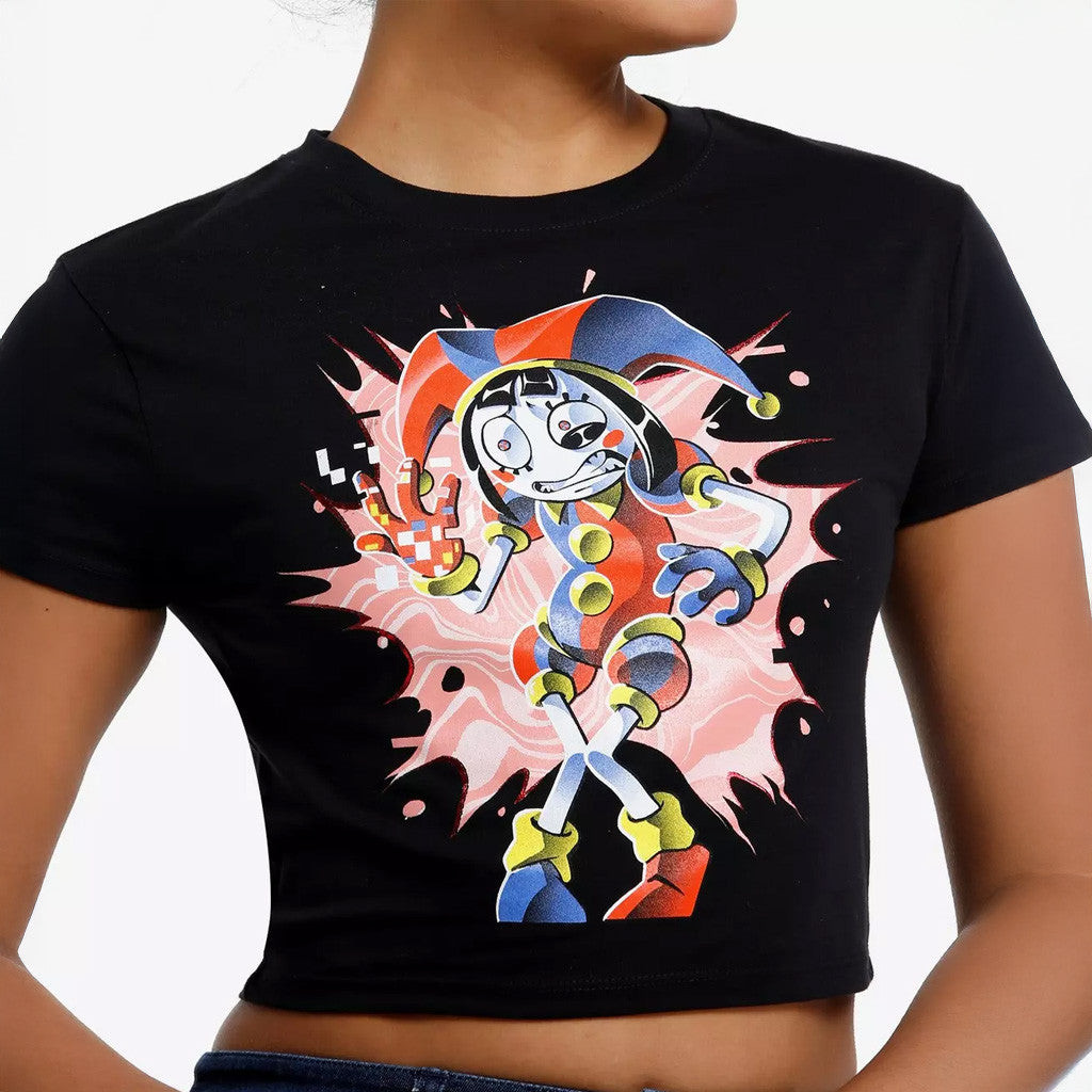 TADC Merch The Amazing Digital Circus Merch Pomni Red Foil Girls Cropped T-Shirt Her Gifts