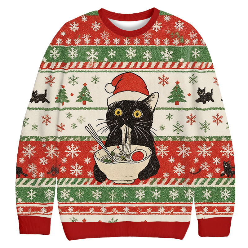 Taking a Cat to Eat Ramen Funny Christmas Ugly Sweatshirt Holiday Lounge Wear Top Gift Ideas Taking a Cat to Eat Ramen Funny Christmas Ugly Sweatshirt Holiday Lounge Wear Top Gift Ideas