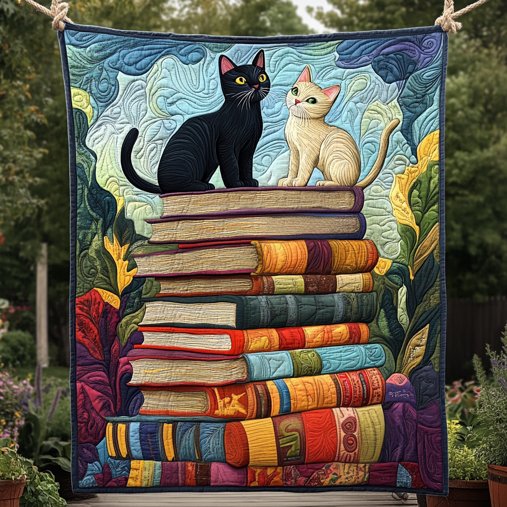 Tale of Two Kitties Quilted Blanket Novelty Gifts For Cat Lovers