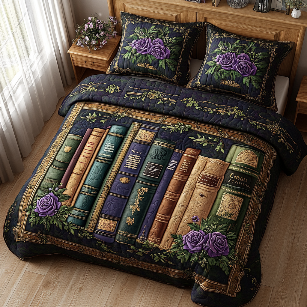 Tales and Textiles Quilted Bedding Set Bed Decor Christmas Presents For Book Lovers