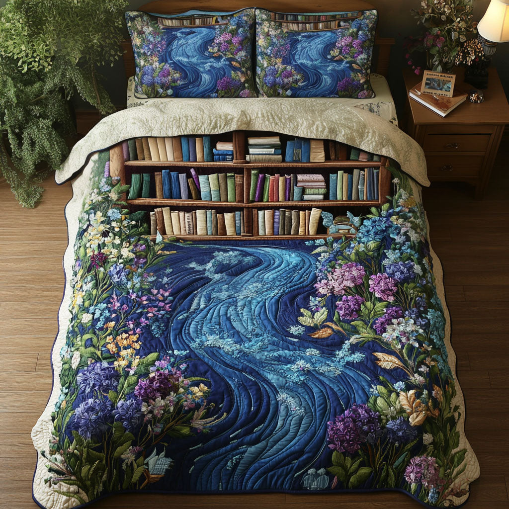 Tales by the Water Quilted Bedding Set Xmas Holiday Duvet Cover Set Cool Gifts For Book Lovers