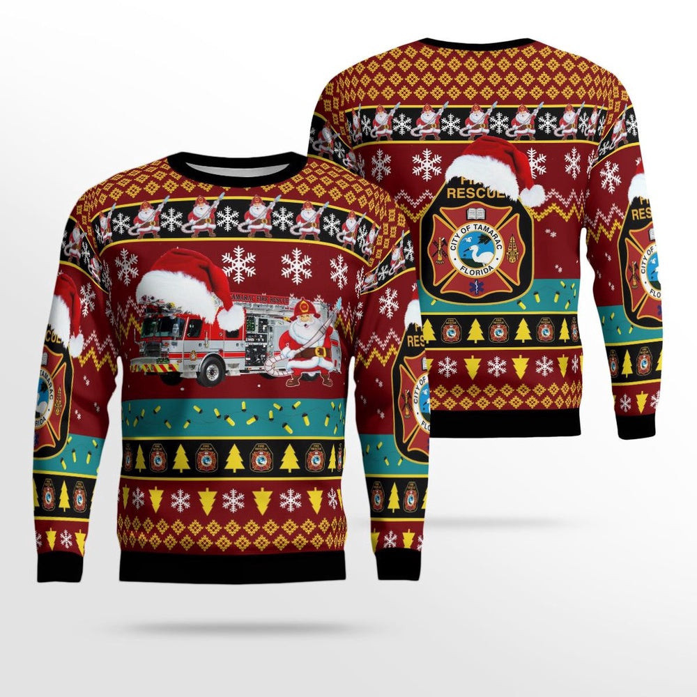 Tamarac Broward County Florida Tamarac Fire Department Christmas Ugly Sweater Unisex Christmas Gift