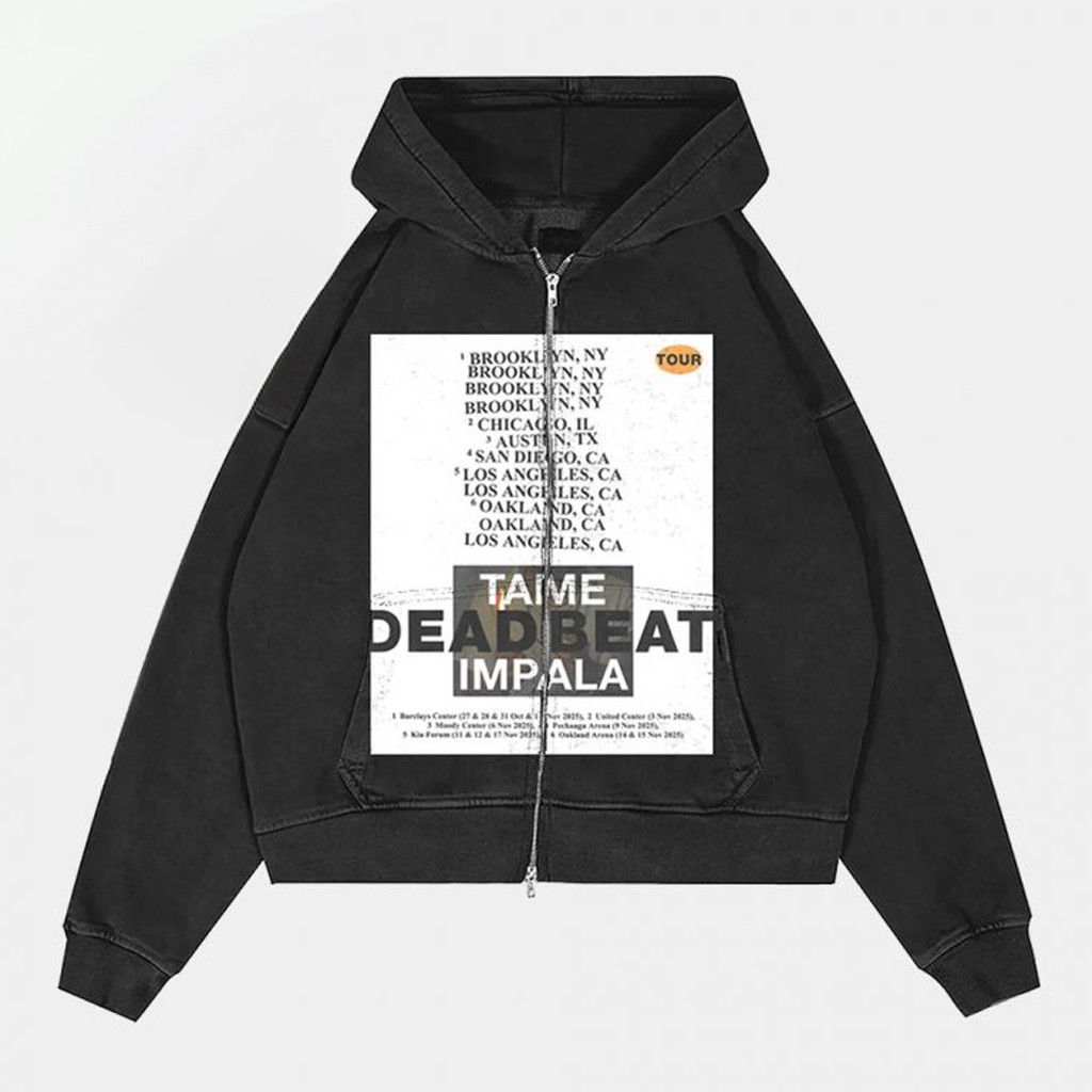 Tame Impala Merch Deadbeat Tour Dates 2025 Zip Hoodie Music Related Gifts For Guys Tame Impala Merch Deadbeat Tour Dates 2025 Zip Hoodie Music Related Gifts For Guys