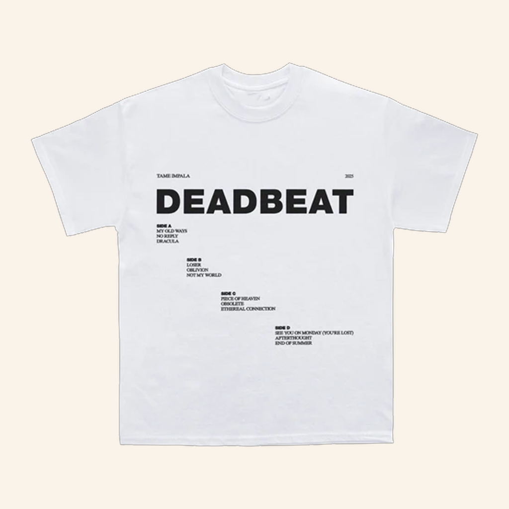 Tame Impala Merch Deadbeat Tracklist T-Shirt White Presents For Music Lovers Tame Impala Merch Deadbeat Tracklist T-Shirt White Presents For Music Lovers