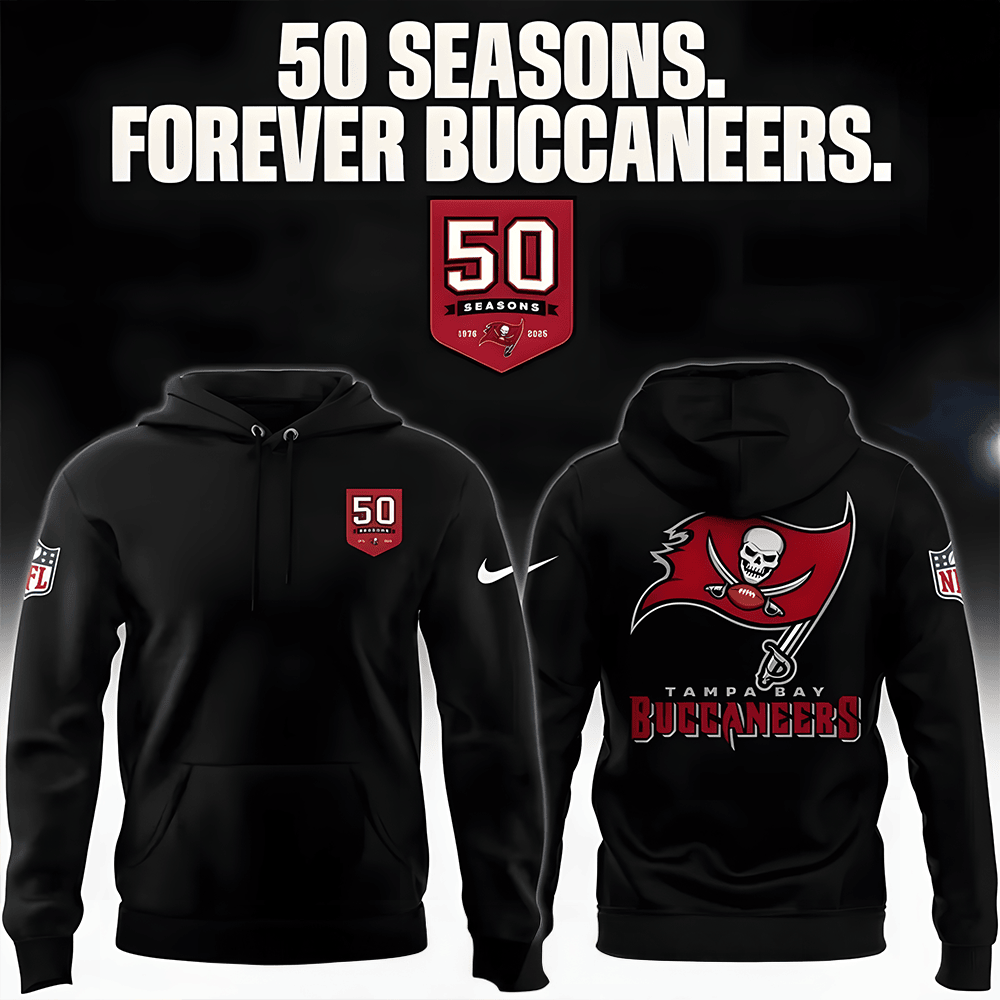 Tampa Bay Buccaneers Celebrate The Legacy of 50 Seasons 2025 Special Black Hoodie Fans Gifts