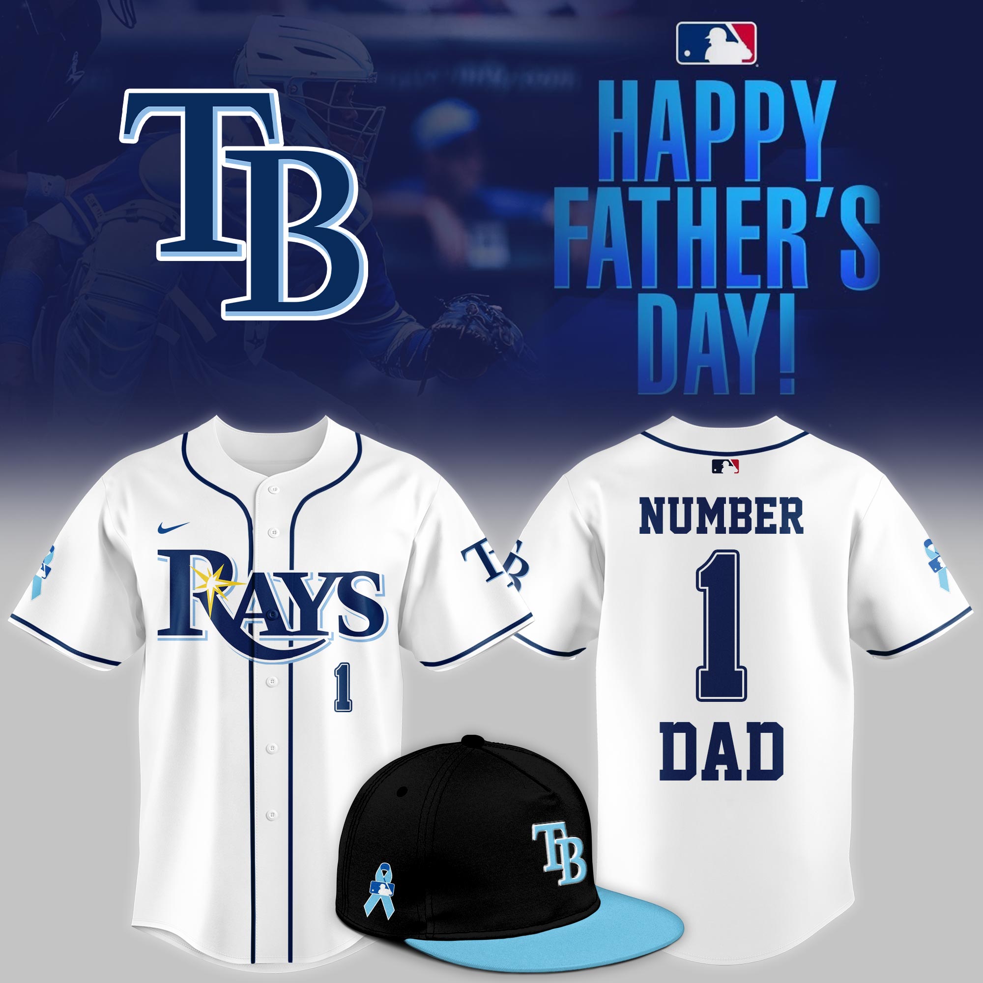 Tampa Bay Rays 2025 Fathers Day Number 1 Dad Jersey Baseball Father's Day Gifts