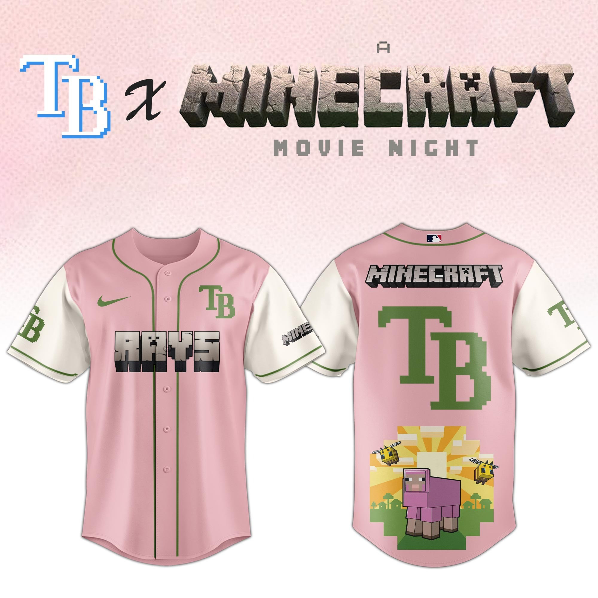 Tampa Bay Rays MLB x A MINECRAFT MOVIE Night Jersey Presents For Baseball Lovers