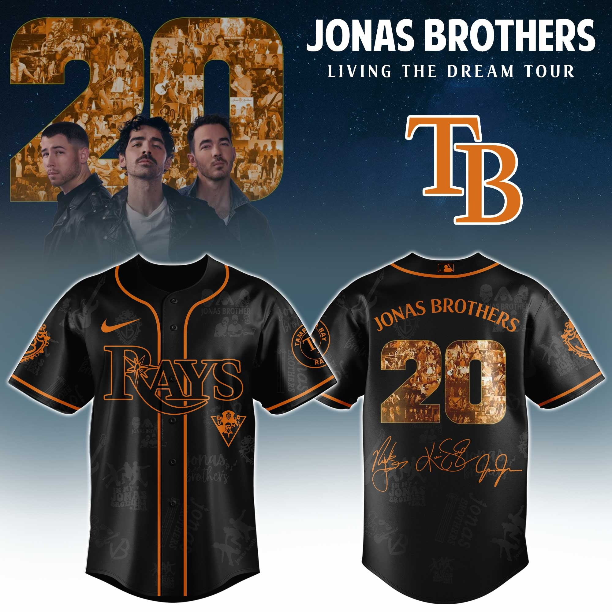 Tampa Bay Rays X Jonas Brothers 20 Tour 2025 Jersey MLB Merch Baseball Gifts For Fans