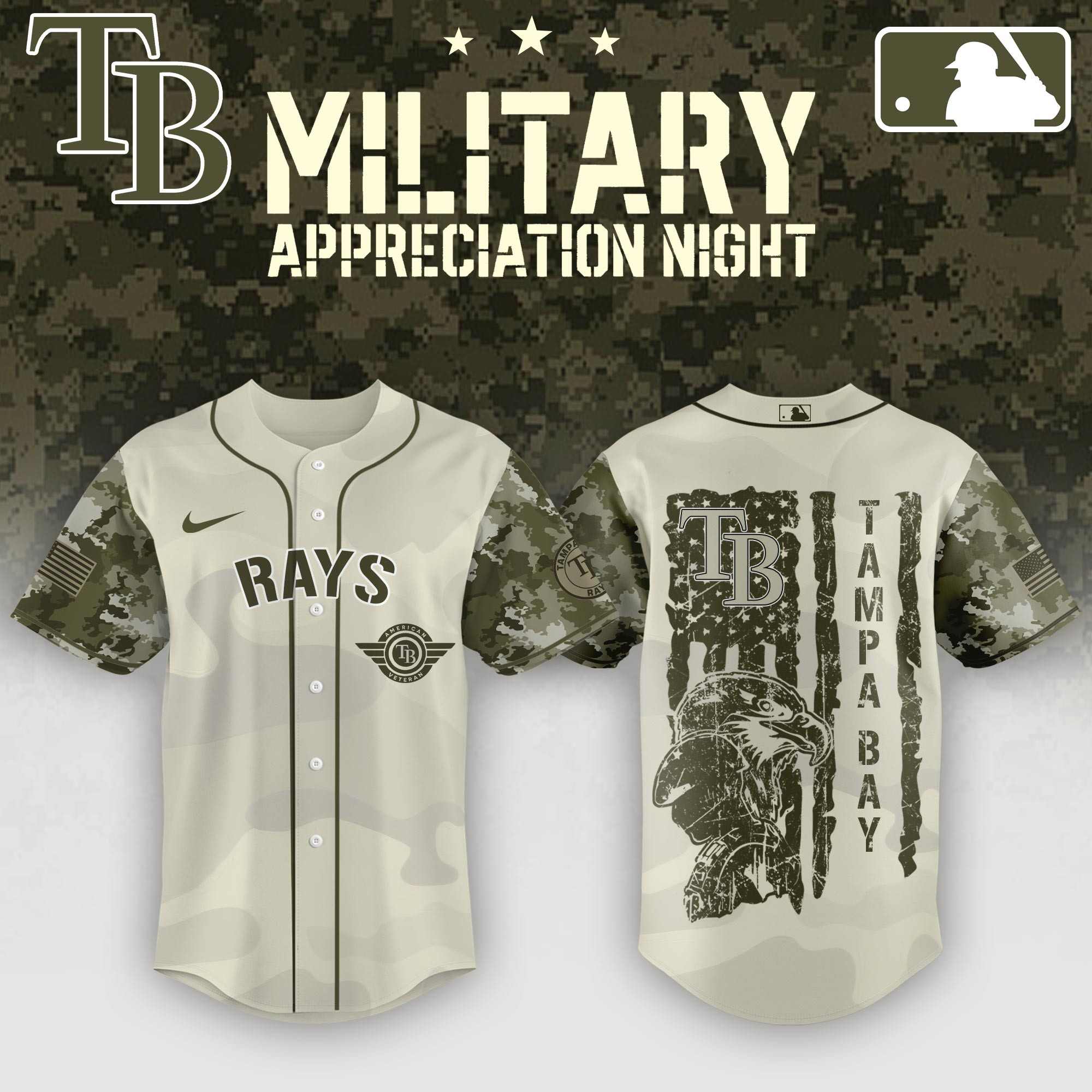Tampa Bay Rays x Military Appreciation Night Camo Jersey MLB Merch Honor Veterans Day