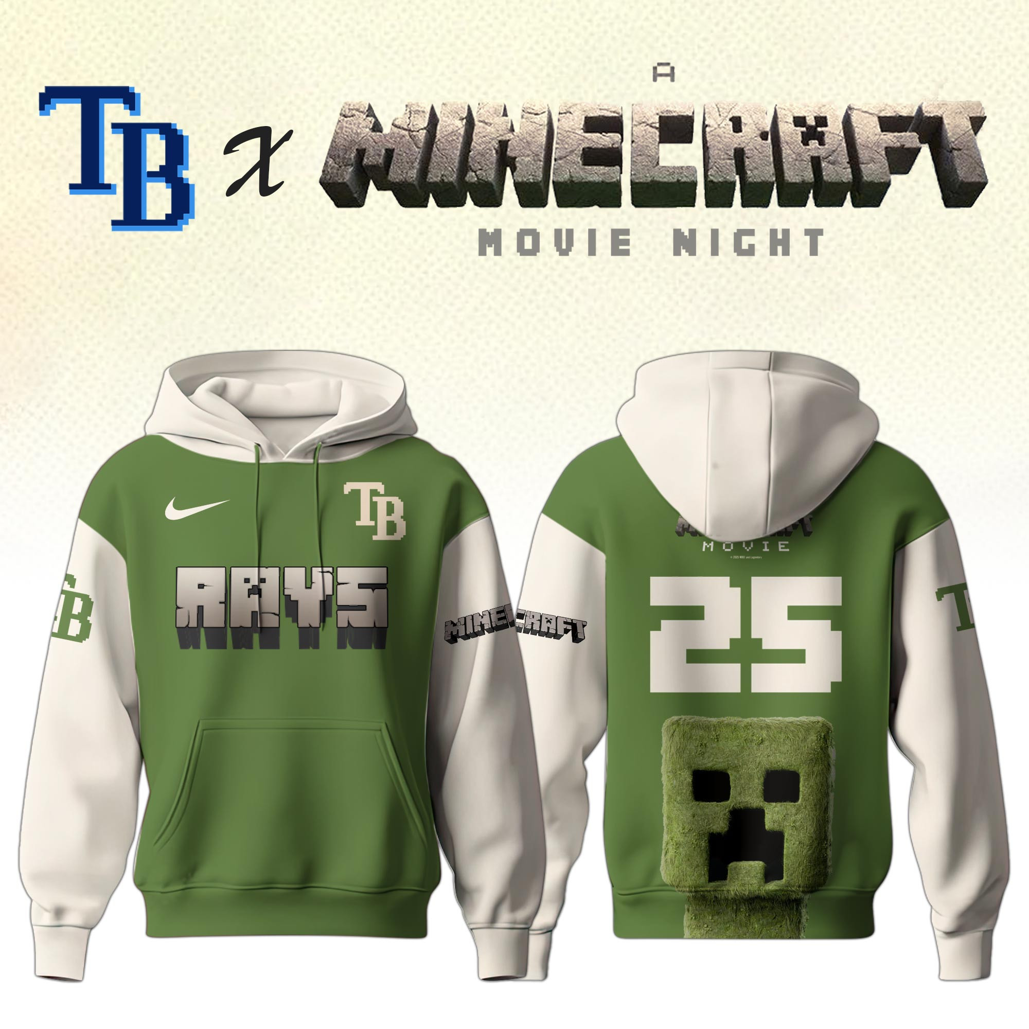 Tampa Bay Rays x Minecraft Movie Night Hoodie Baseball Fan Gifts For Minecraft Lovers