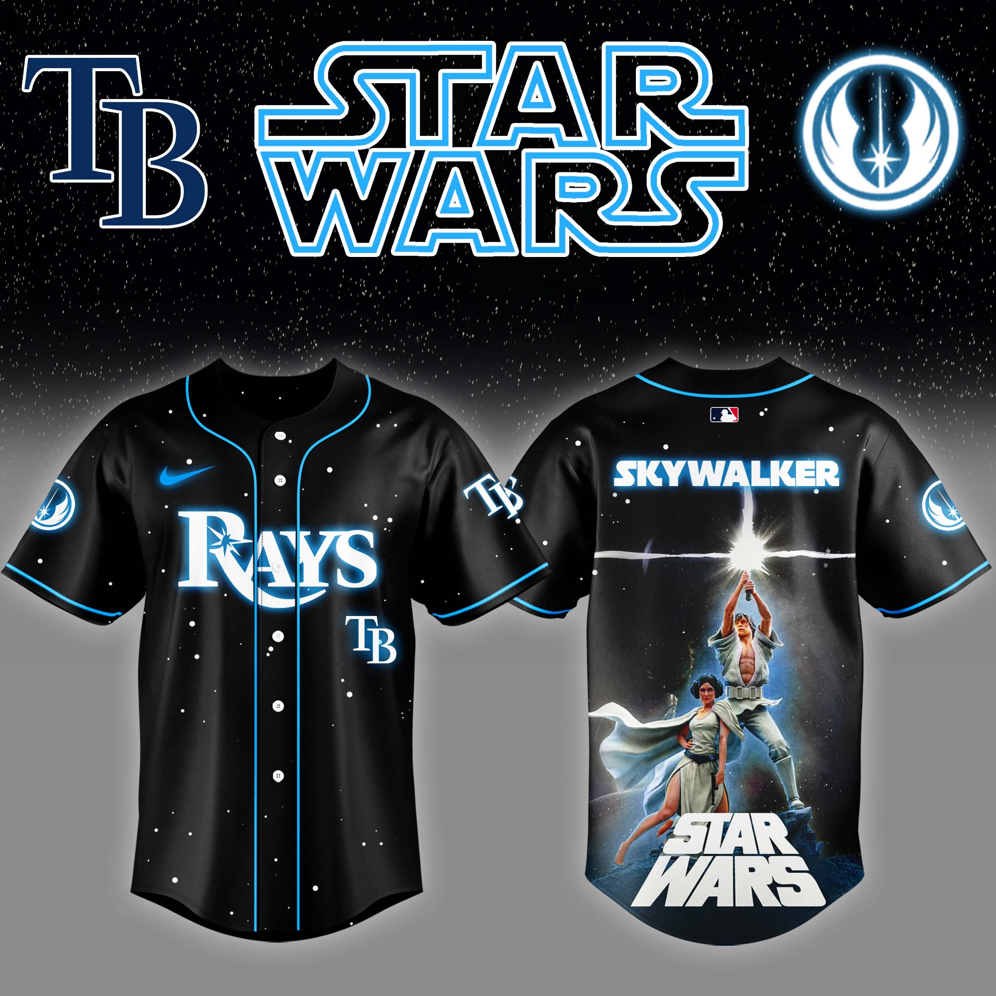 Tampa Bay Rays x Stars Wars Luke Skywalker Game Night Baseball Jersey Baseball Coach Gift Ideas
