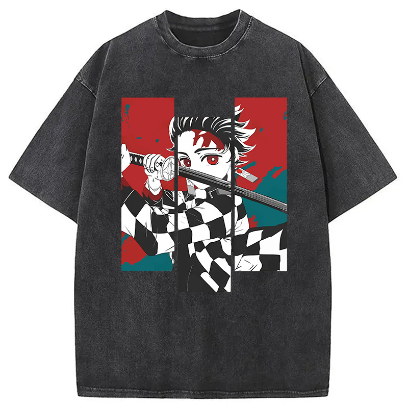 Tanjiro Japanese Washed T-Shirt Casual Vintage Everyday Look Gifts For Brother Tanjiro Japanese Washed T-Shirt Casual Vintage Everyday Look Gifts For Brother