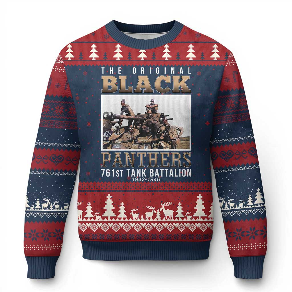 Tank Battalion Ugly Christmas Sweater Black Panthers WW2 Heroes Themed Sweater Tribute Gifts