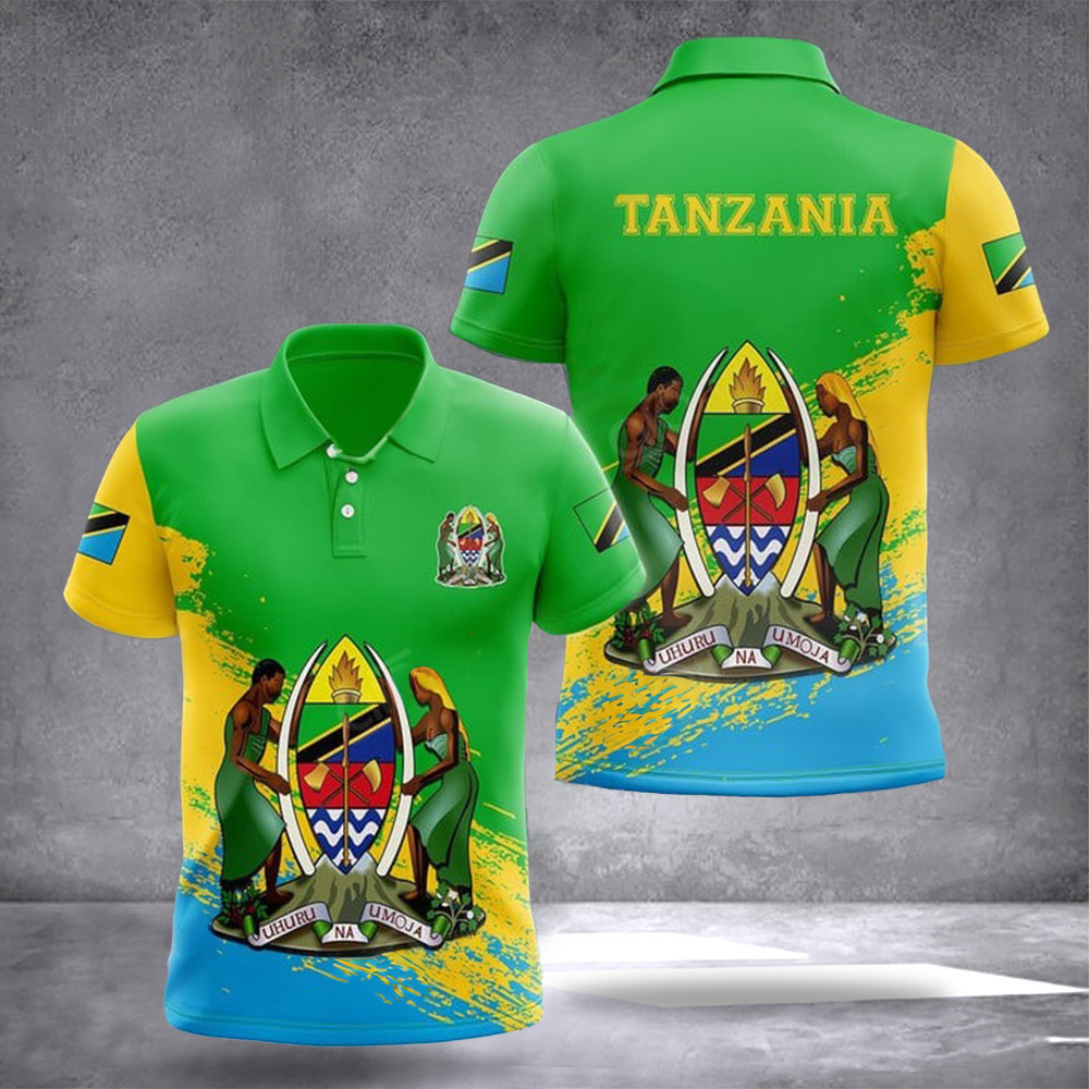 Tanzania Coat Of Arms Polo Shirt Tanzania Flag Coat Of Arms Emblem Golf Polo Clothing