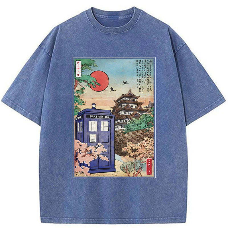Tardis in Japan Washed T-Shirt Funny Quote Unisex Shirt Gifts For Him