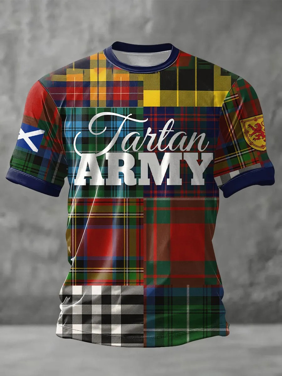 Tartan Army Patchwork Plaid T-Shirt Scotland Football Fan Clothing Best Gift For Scottish Heritage