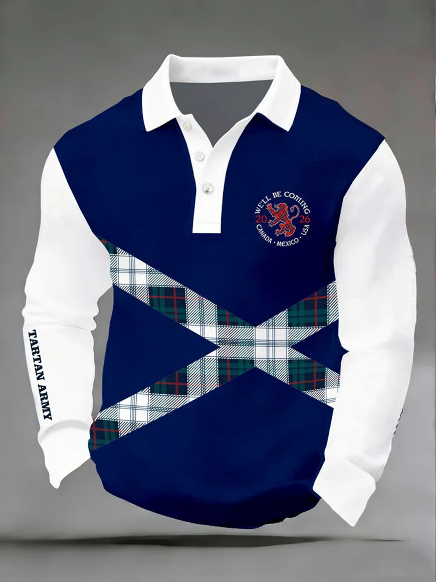 Tartan Army Scotland Long Sleeve Polo Shirt We'll Be Coming 2026 Saltire Fan Gear Gift For Soccer Fans