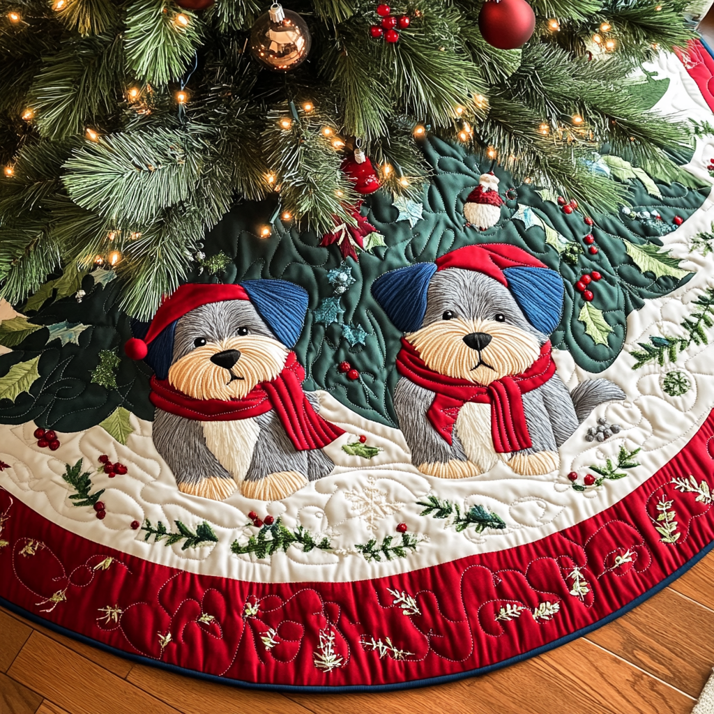 Tartan Christmas Scottie Christmas Quilted Tree Skirt Warm and Soft Christmas Tree Skirt for Winter