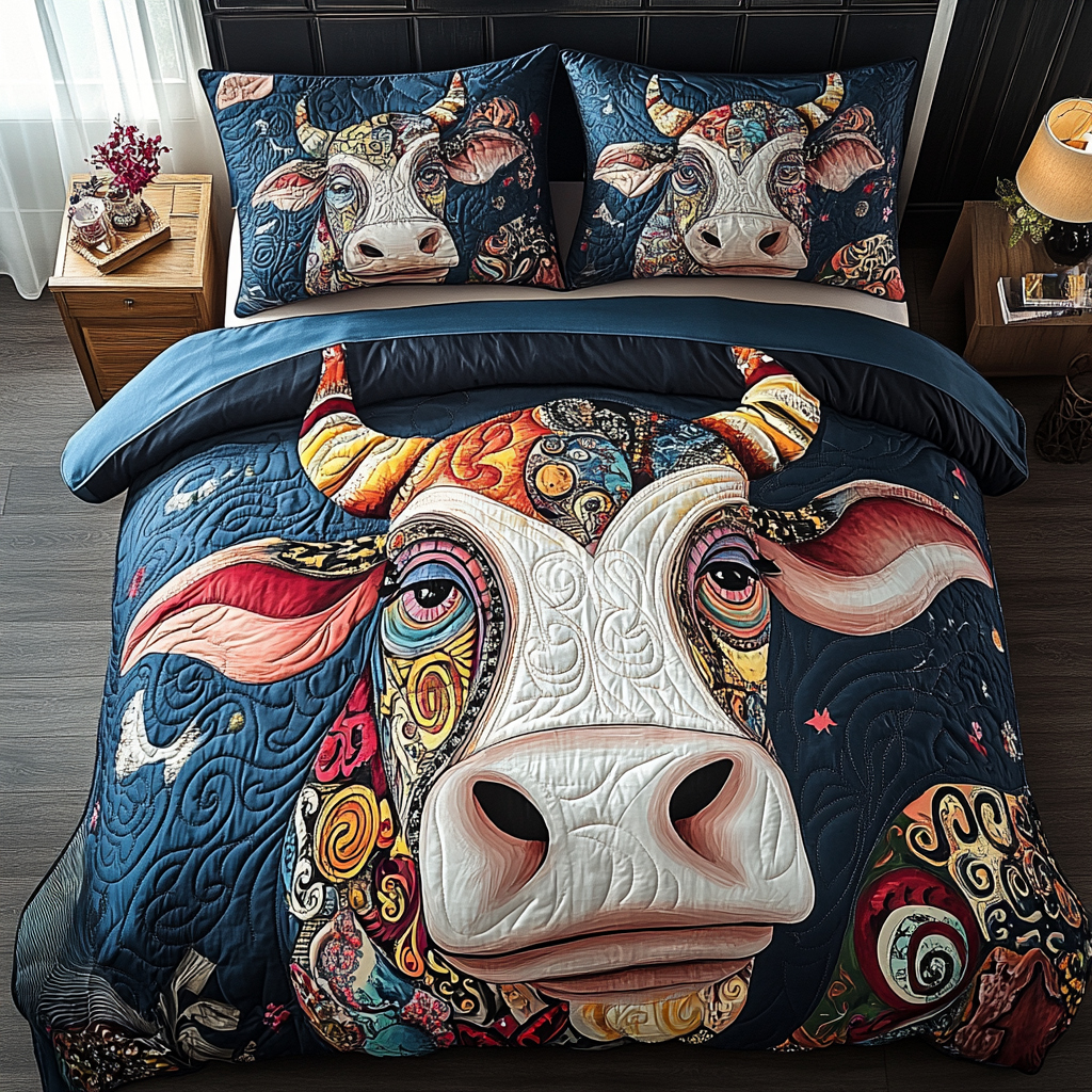 Tartan Cow Haven Quilted Bedding Set Lovely Bedroom Gift Idea for Housewarming