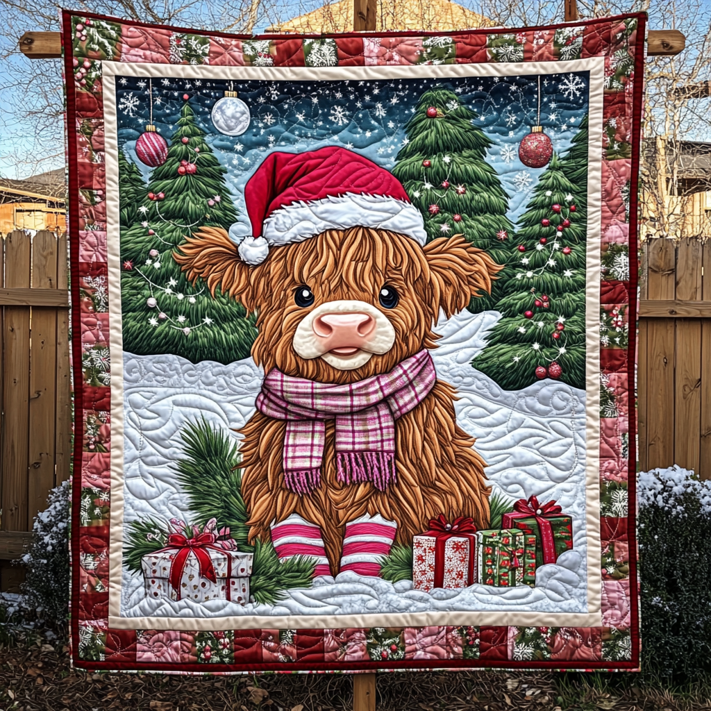 Tartan Tidings Quilted Blanket Gift For Cow Lover