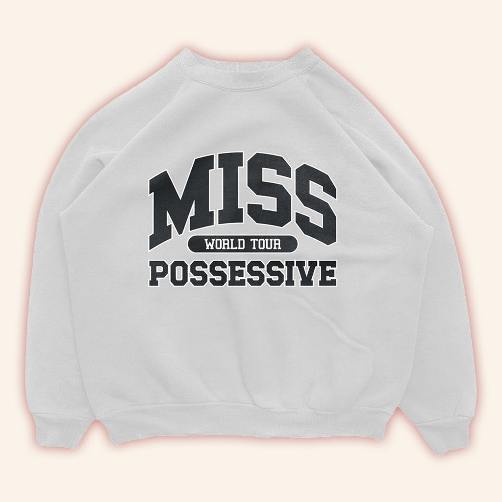 Tate Mcrae Tour Merch Miss Possessive Crewneck Sweatshirt White Miss Possessive 2025 Apparel Tate Mcrae Tour Merch Miss Possessive Crewneck Sweatshirt White Miss Possessive 2025 Apparel
