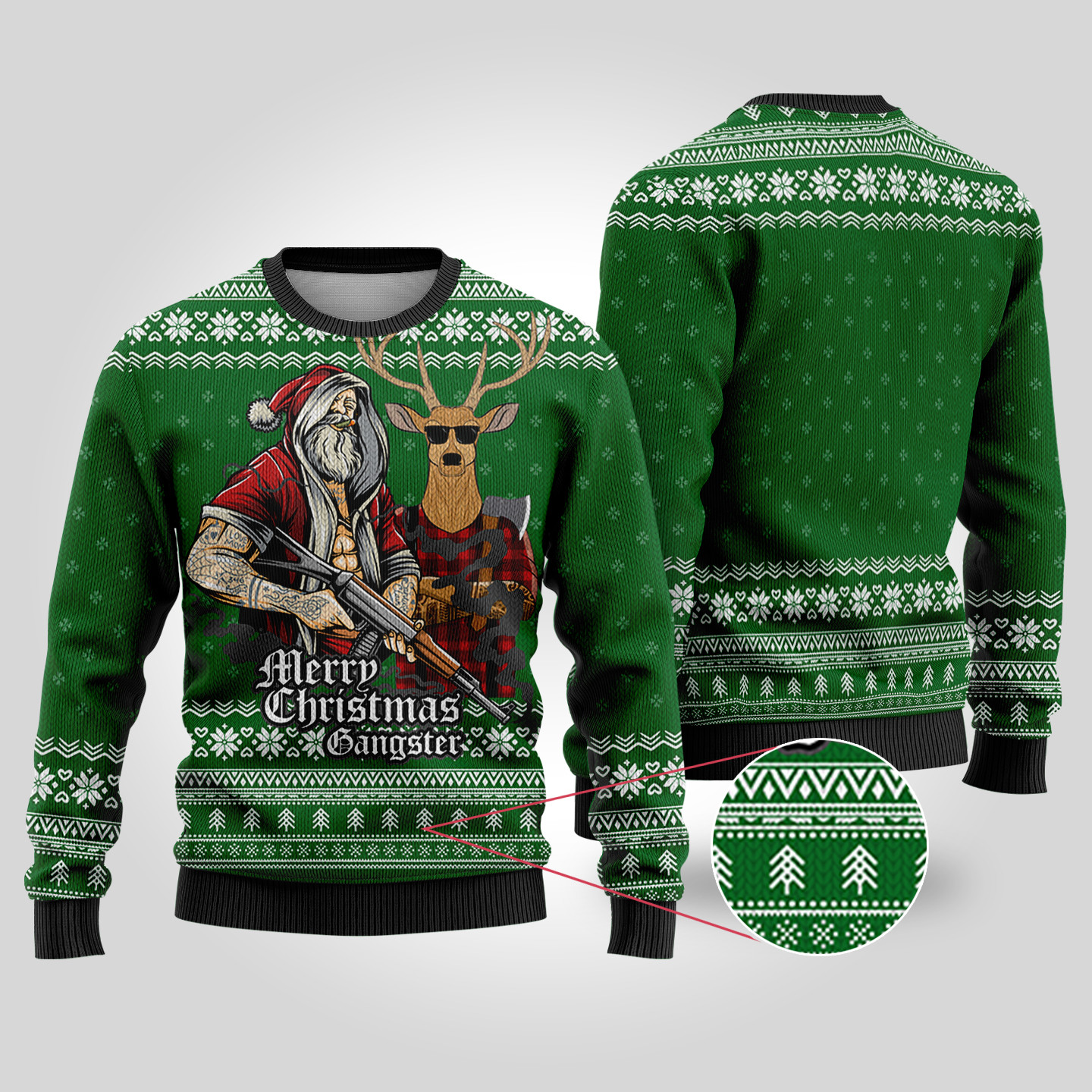 Tattooed Santa Forest Green Funny Ugly Christmas Sweater Lovely Merch Gift for Cozy Winter Nights