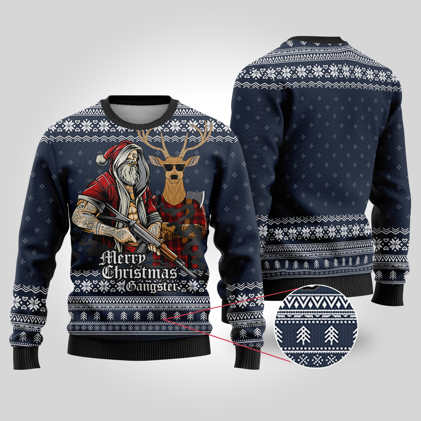 Tattooed Santa Navy Funny Ugly Christmas Sweater Festive Sweatshirt for Christmas Celebrations