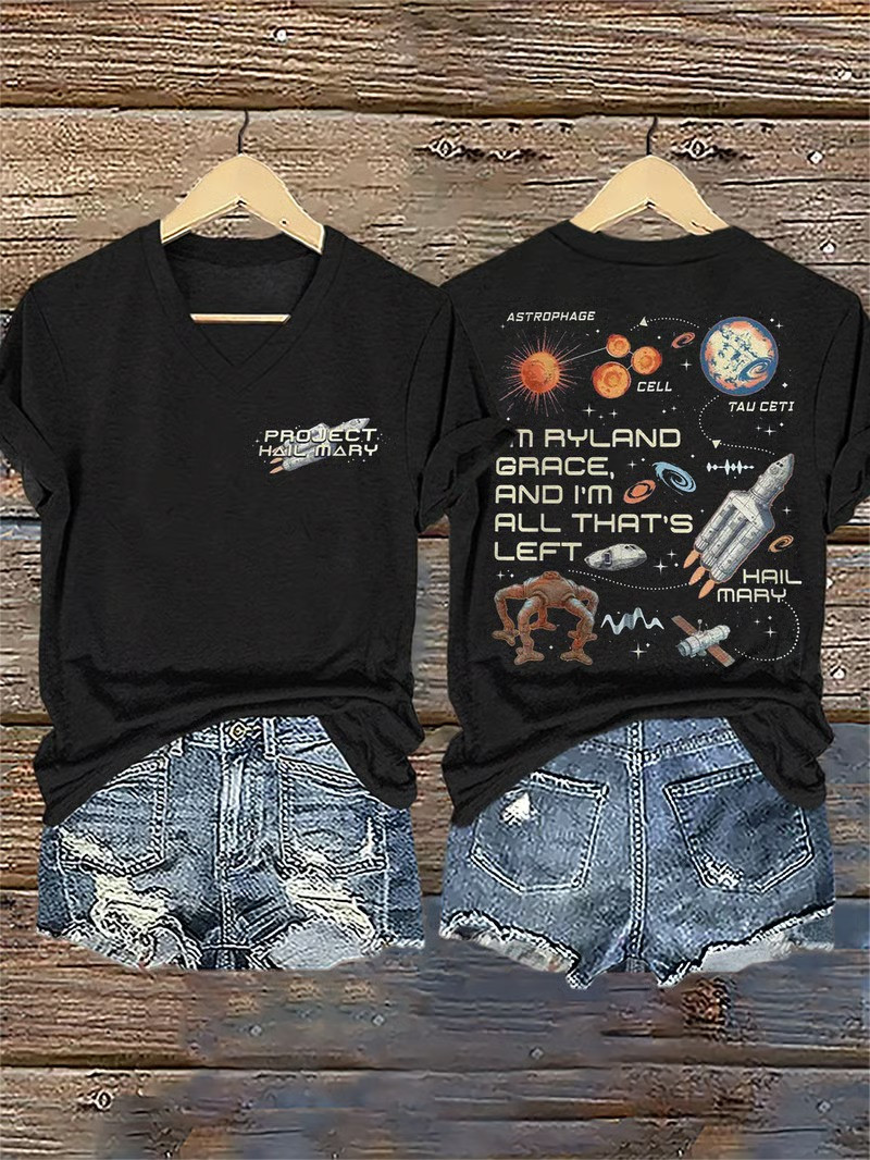 Tau Ceti Mission V-Neck Shirt Project Hail Movie Astrophage Science Gift For Movie Fans