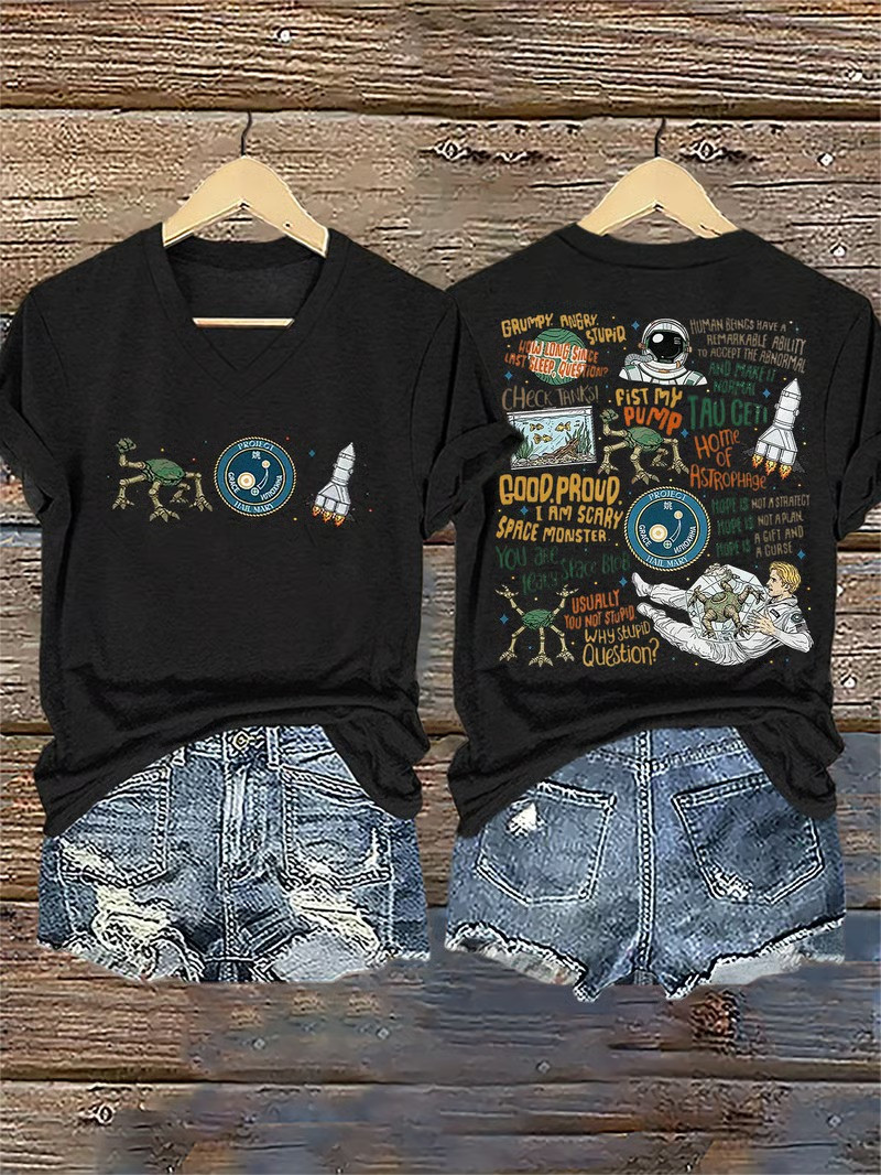 Tau Ceti Mission V-Neck Shirt Project Hail Movie Rocky Science Fan Gear Gift For Fans