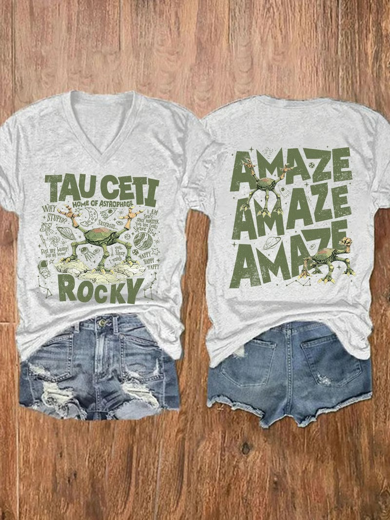 Tau Ceti Rocky V-Neck Shirt Project Hail Movie Amaze Quote Sci Fi Gift For Movie Fans